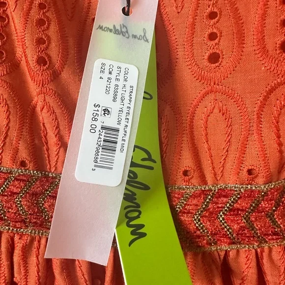 NWT Sam Edelman Strappy Orange Eyelet Ruffle MIDI Summer Dress Fully Lined. Sz 4 - Picture 12 of 12
